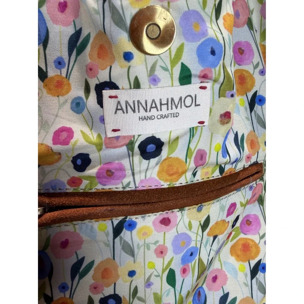 Annahmol Handcrafted Brown Suede & Floral Reversible‎ Tote Bag